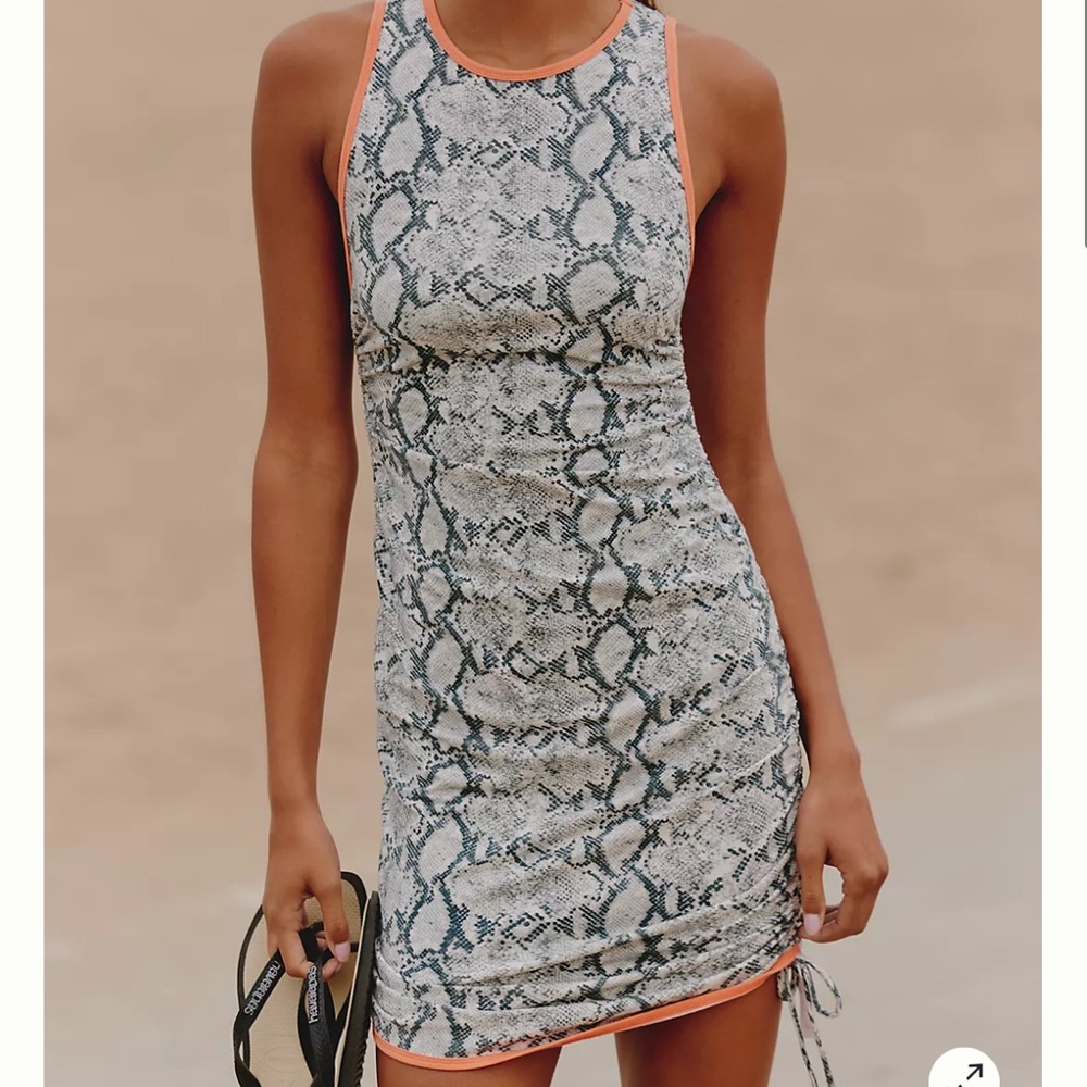 NWT Anthropologie Daily Practice High-Neck Snake Print Ruched Mini Dress Size XS